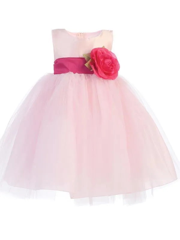 Pink Flower Girl Dress w/ Choice of Flower & Sash (12-90P)