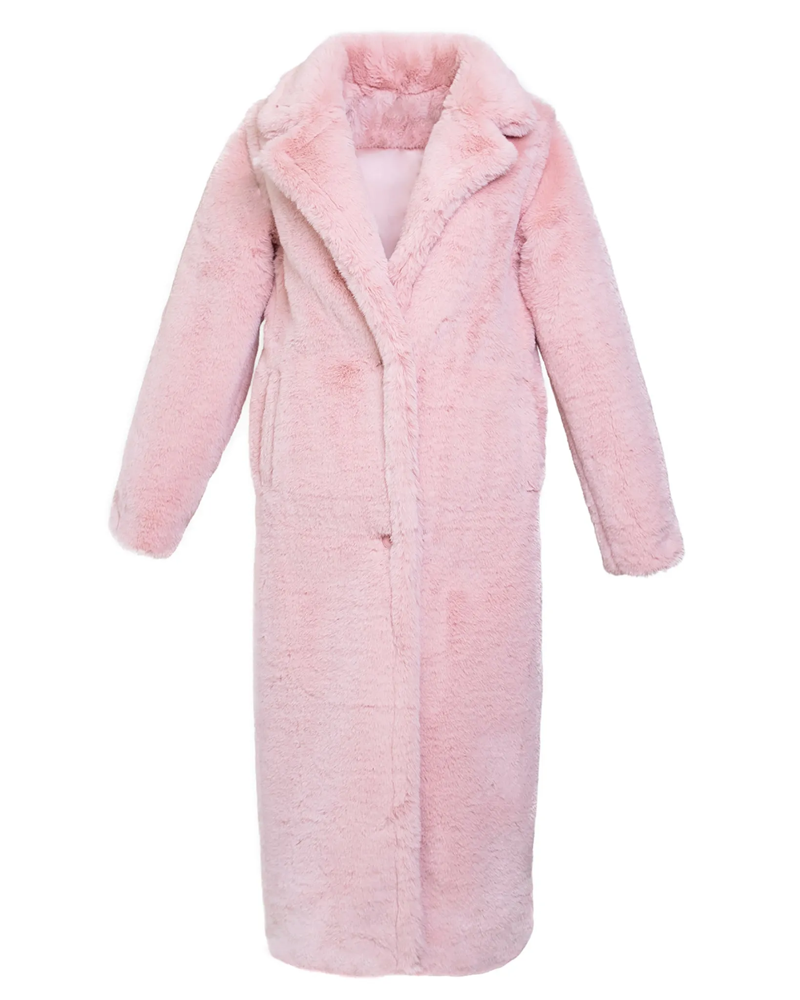 Pink Long Faux Fur Teddy Coat