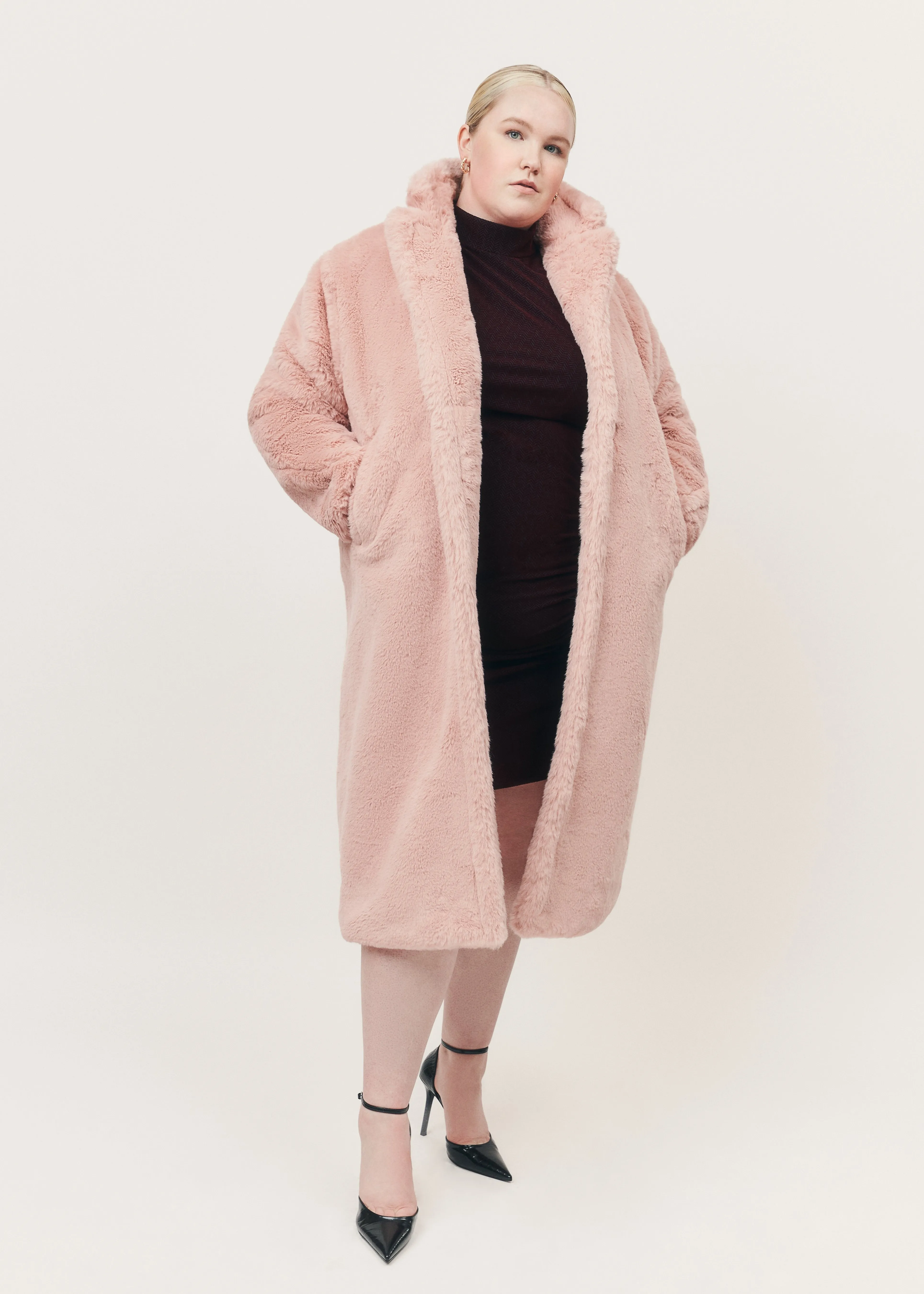 Pink Long Faux Fur Teddy Coat