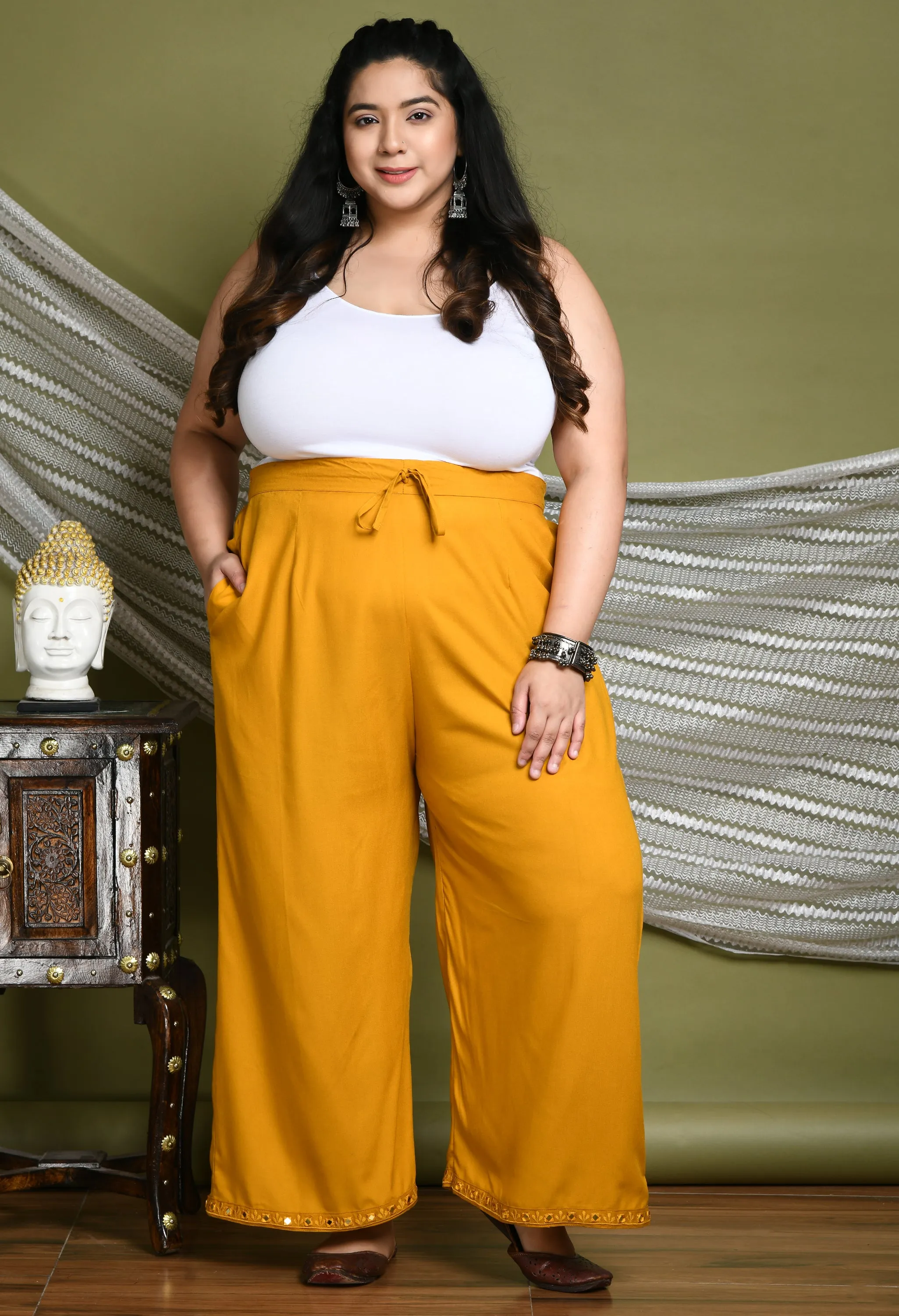 Plus Size Plus Size Mustard Mirror Palazzo