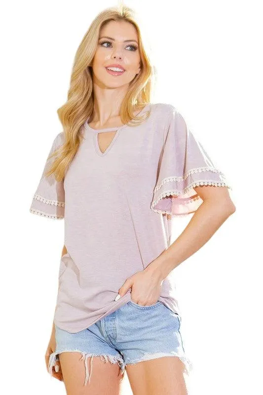 Pom Pom Flutter Sleeve Knit Top