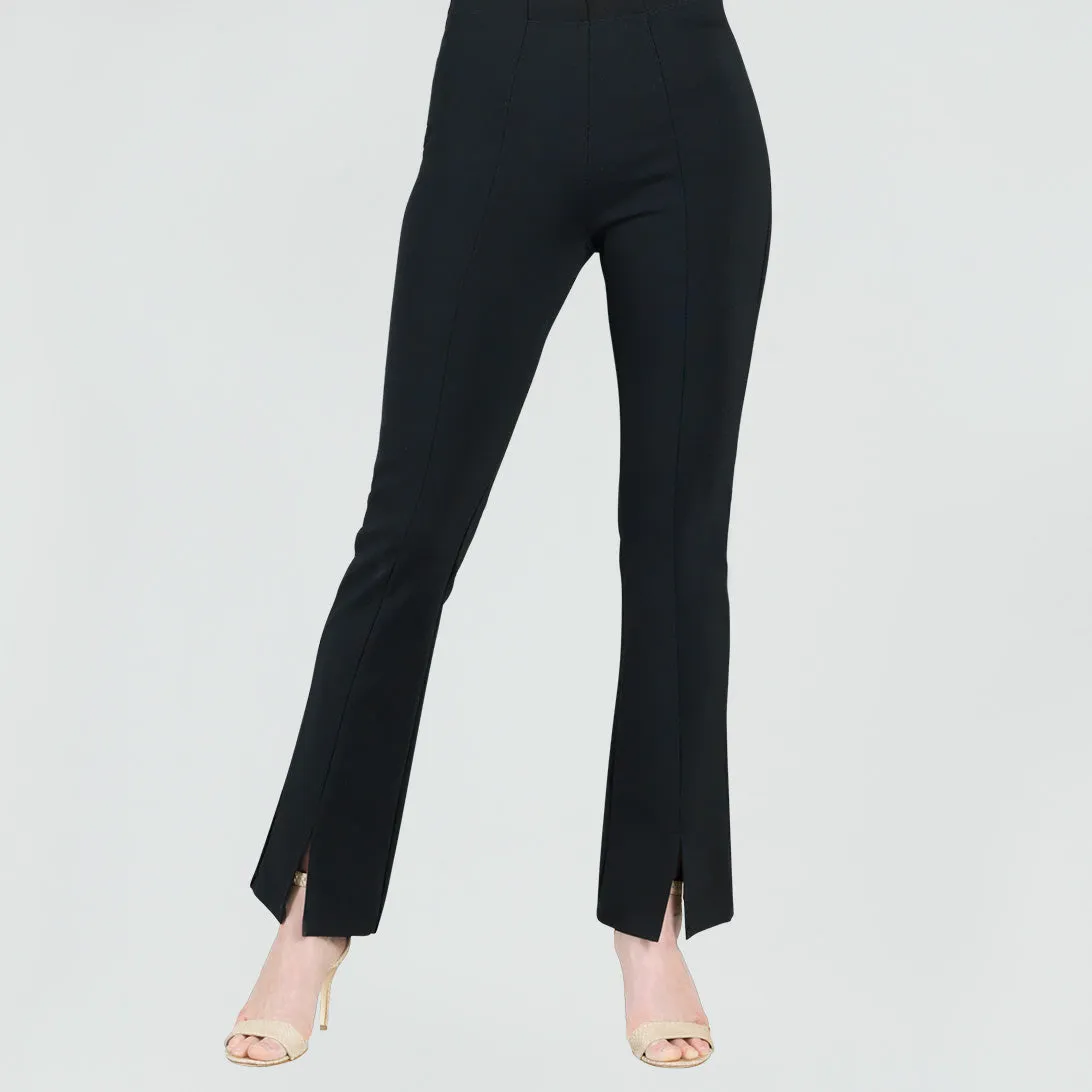 Ponte Knit - Kick Front Slit Pant - Black