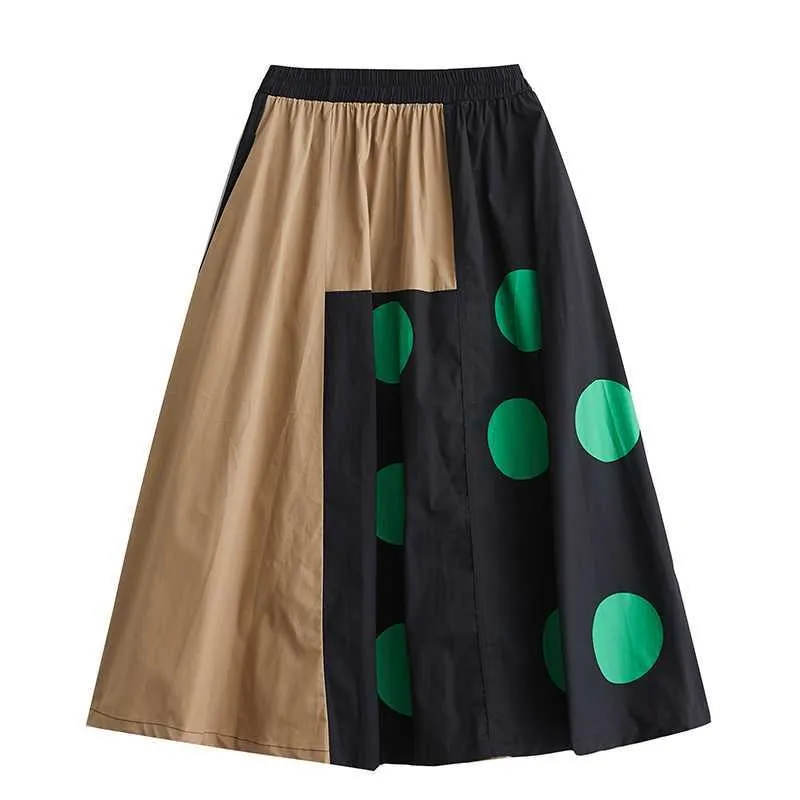 Pre Order:  Loose Printed Patchwork Elastic Waist Skirt