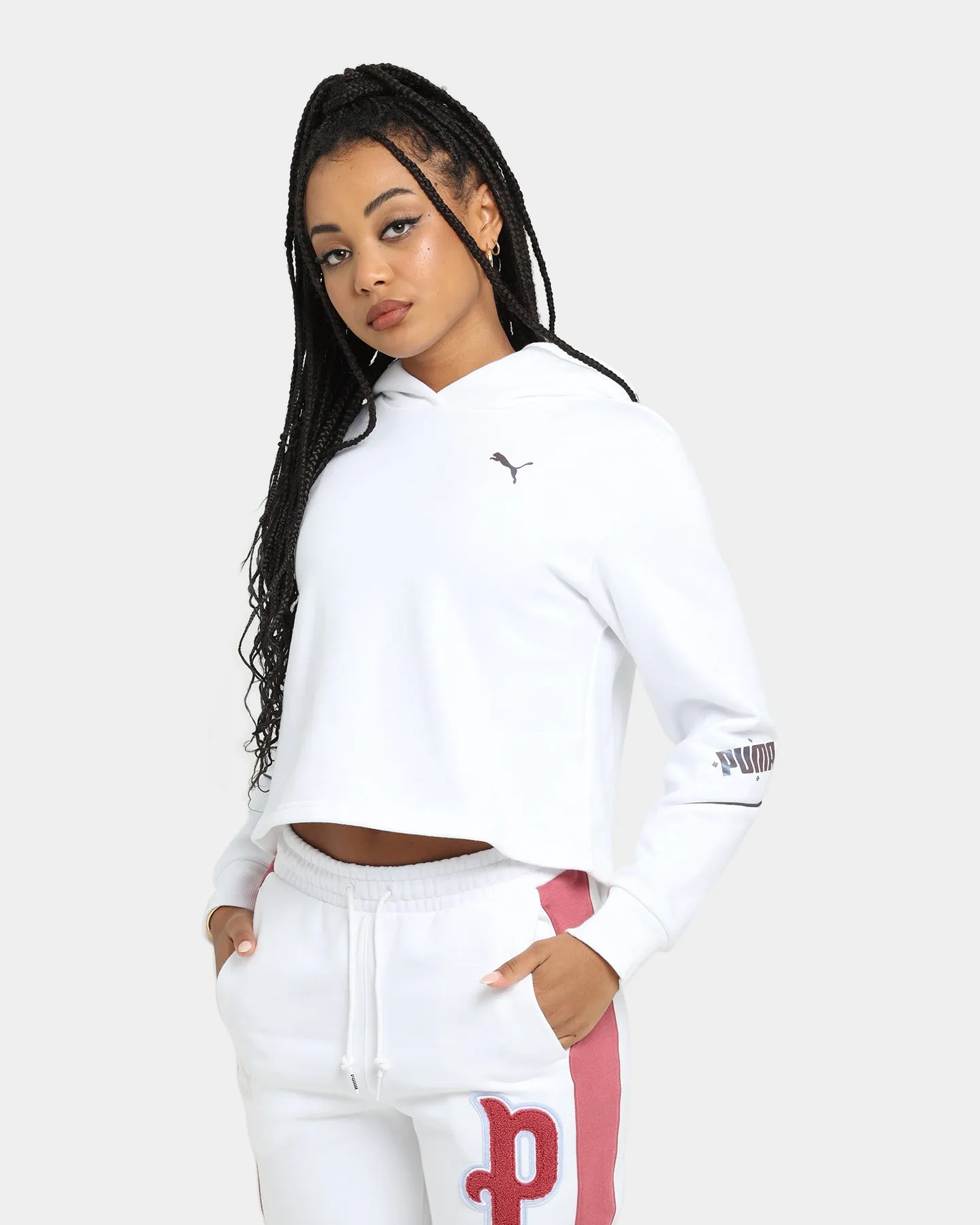 PUMA Women's Cyber Cropped Hoodie Puma White