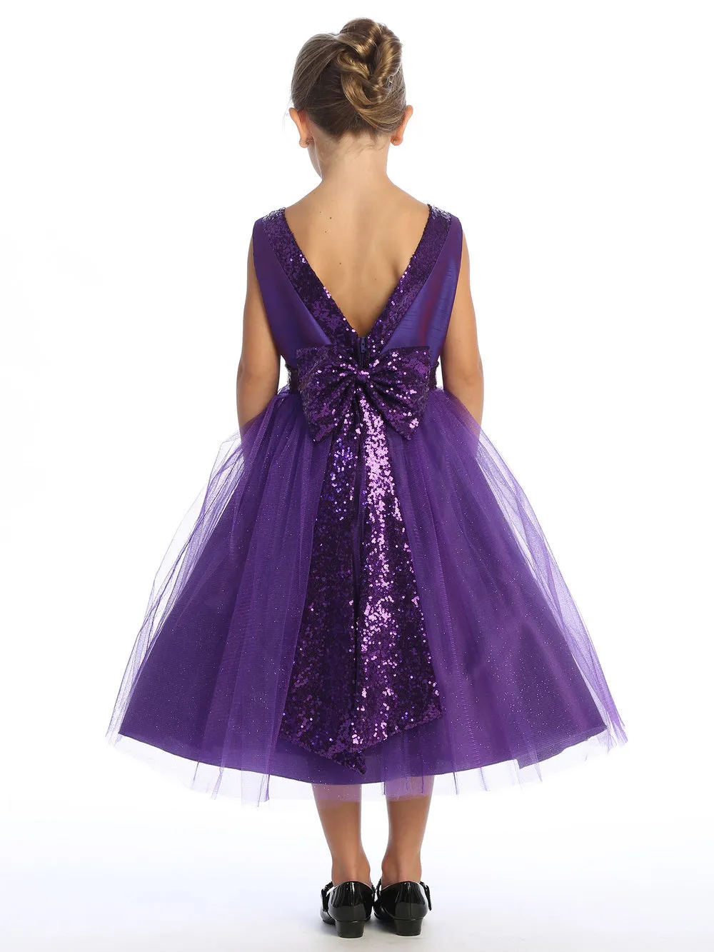 Purple Flower Girl Dress w/ shantung & sparkle tulle with sequins