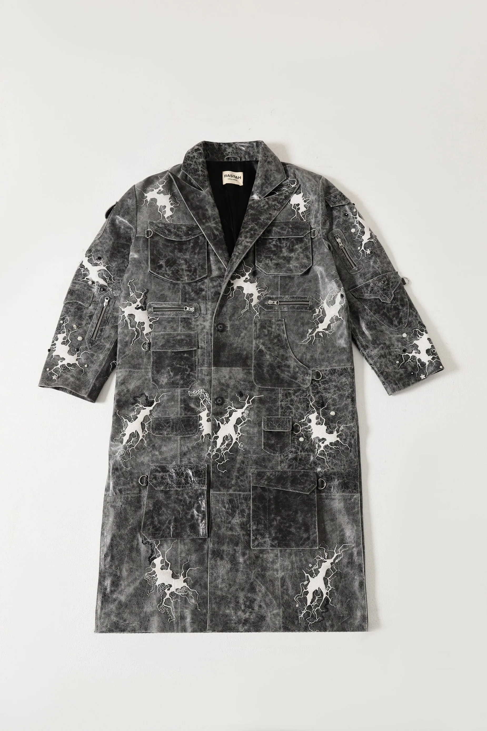 "AFTER HOURS" HAND EMBROIDERED LEATHER TRENCH COAT