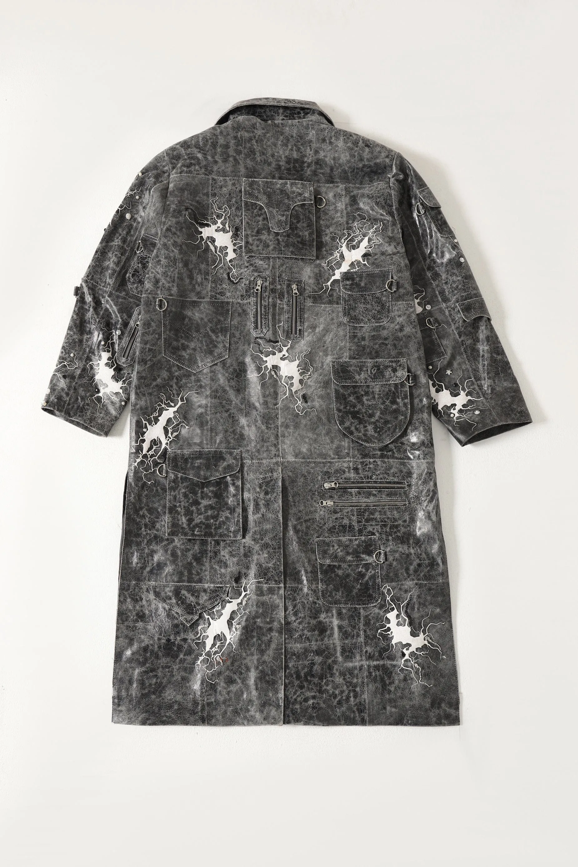 "AFTER HOURS" HAND EMBROIDERED LEATHER TRENCH COAT