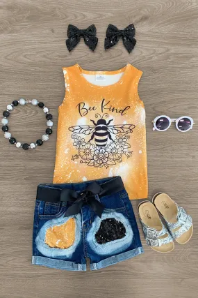 "Bee Kind" Sequin Denim Short Set