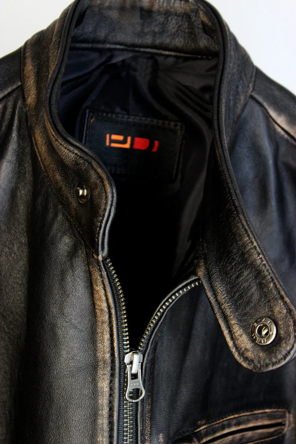 R79 Leather Jacket Distressed Black Vintage Fit