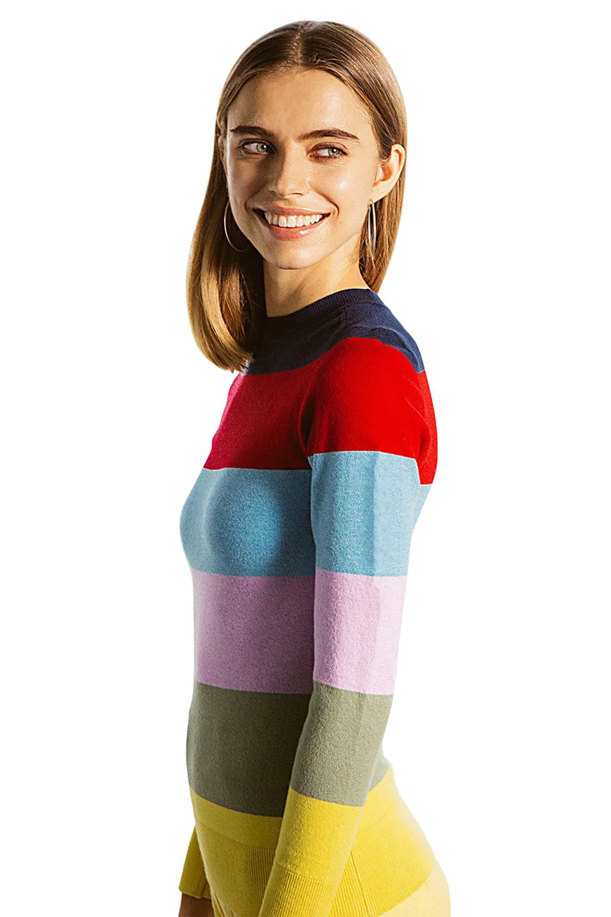 Rainbow Stripe Peachskin Crew Neck