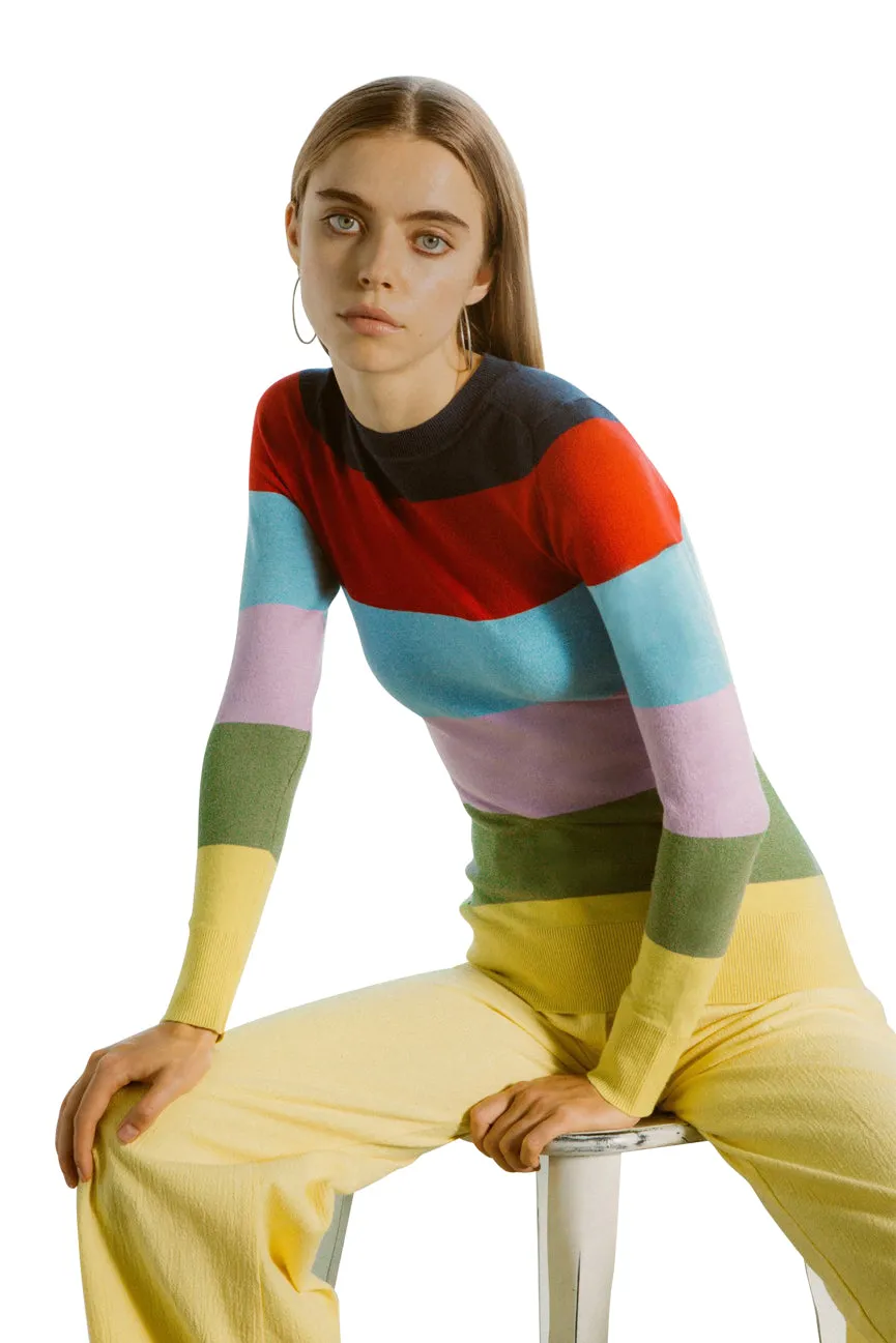 Rainbow Stripe Peachskin Crew Neck