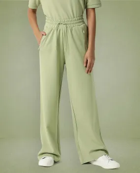 Rareism Women Capsule Light Green Cotton Blend Fabric Relaxed Fit Solid Mid Rise Ankle Length Track Pant