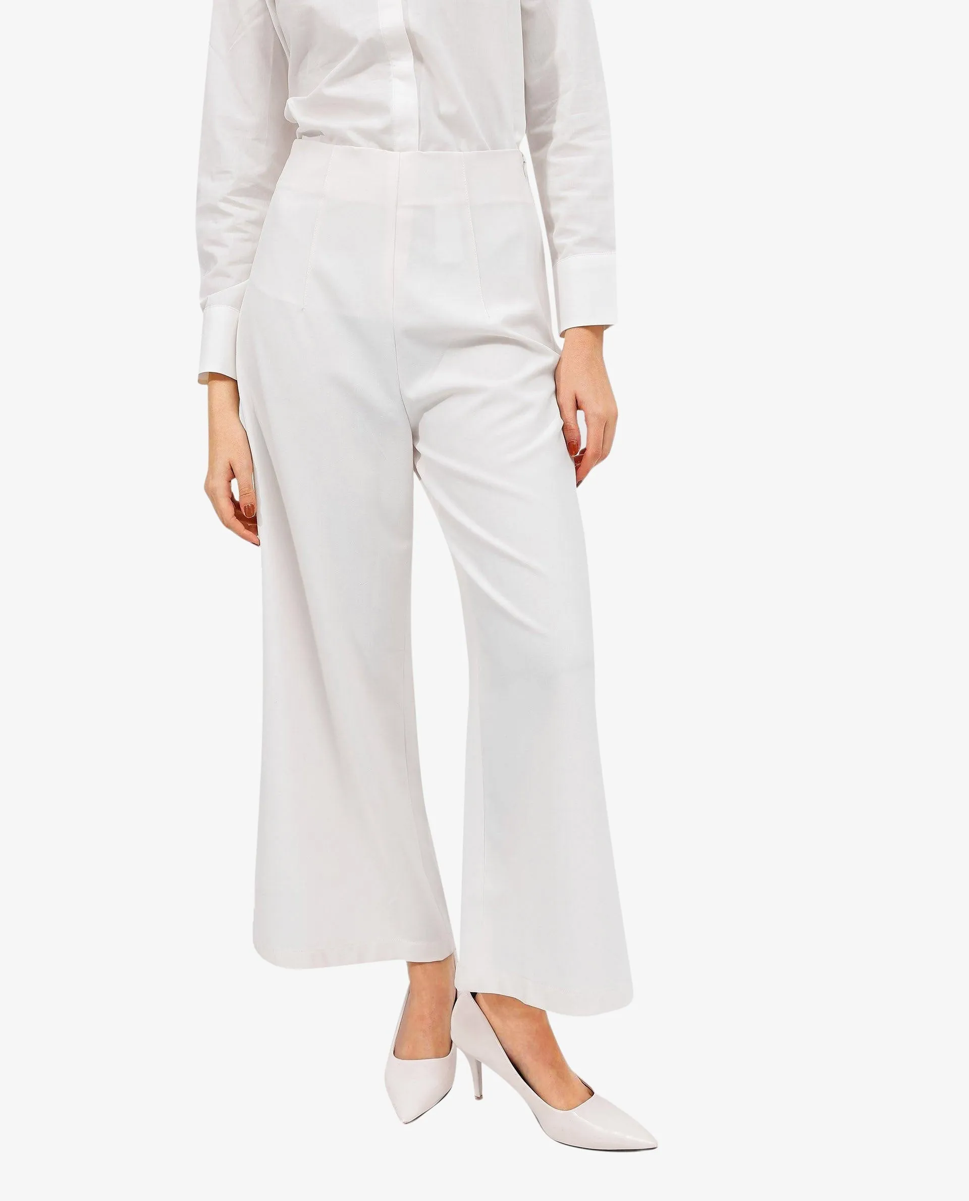 Rareism Women Noahti White Cotton Fabric Trouser