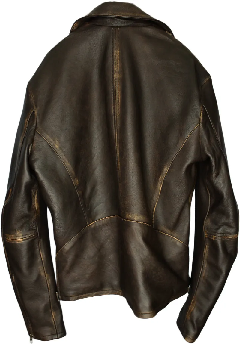 Rebel DK Leather Jacket Cafe Racer Distressed Brown