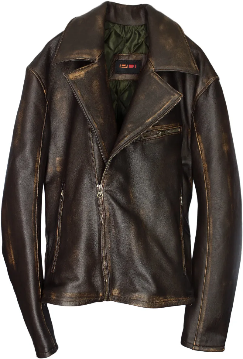 Rebel DK Leather Jacket Cafe Racer Distressed Brown