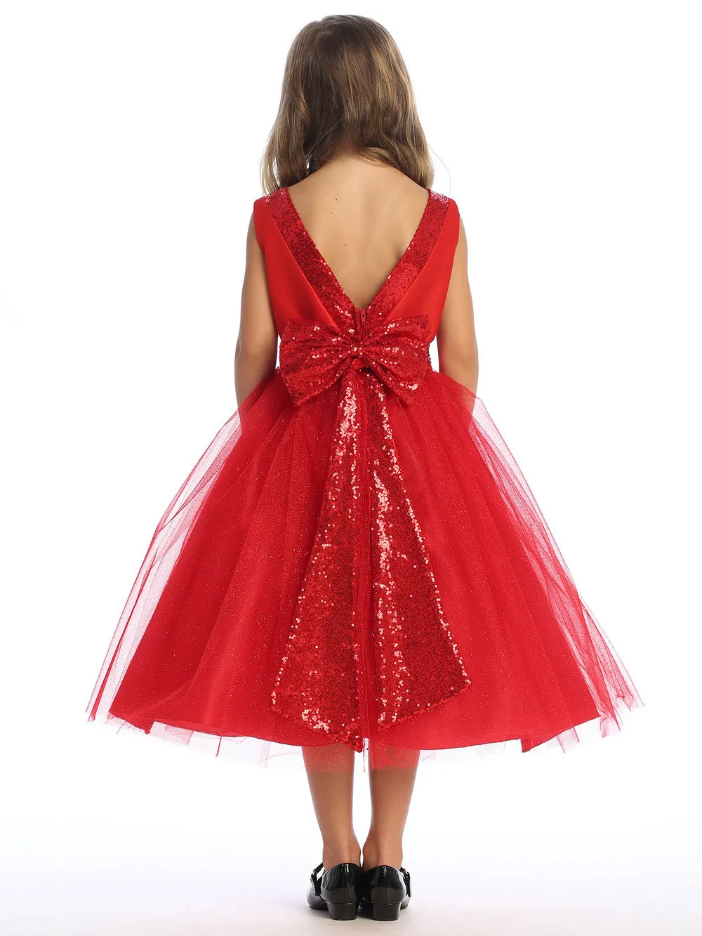 Red Flower Girl Dress w/ shantung & sparkle tulle with sequins