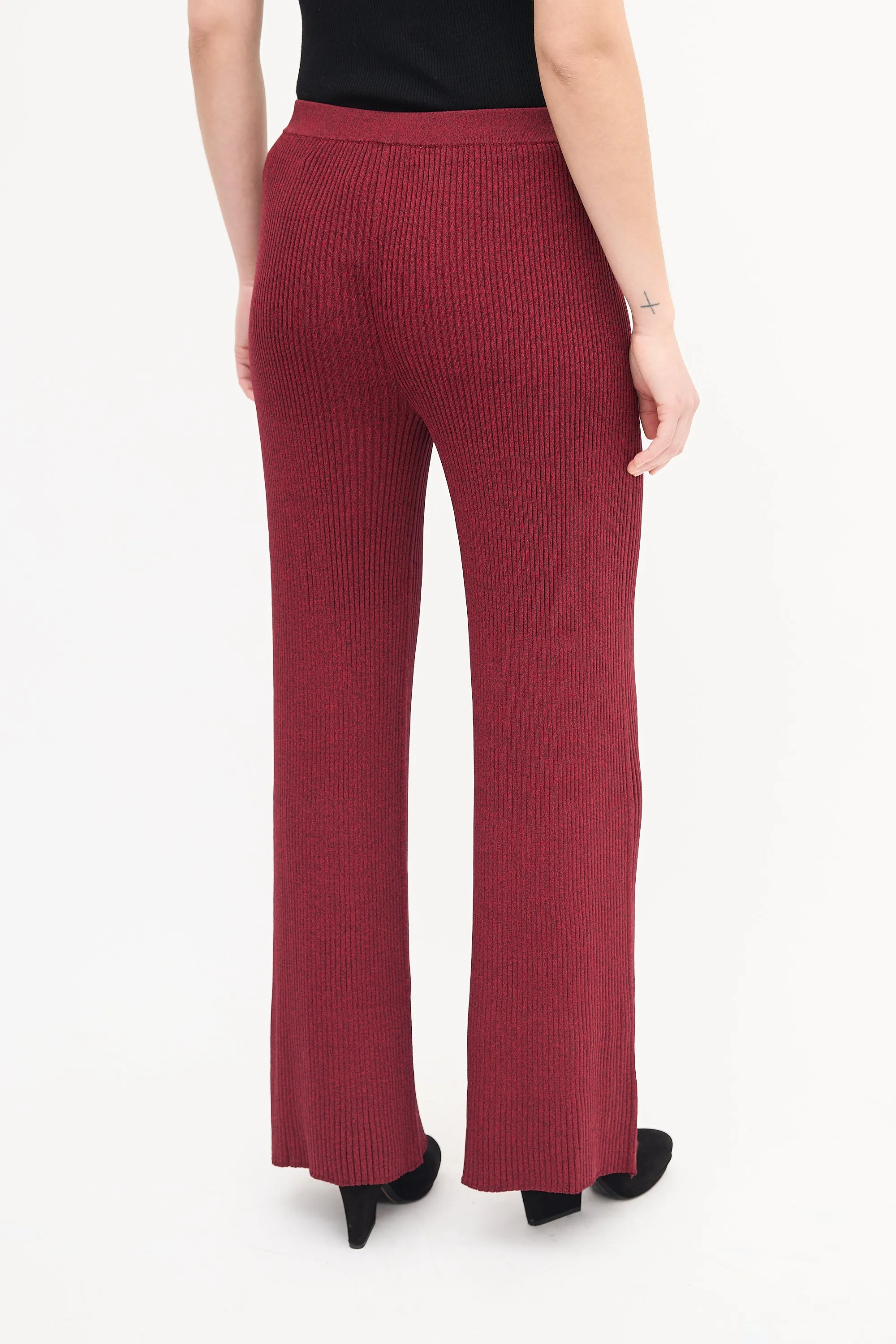 Red Val Ribbed Knit Flared Pant