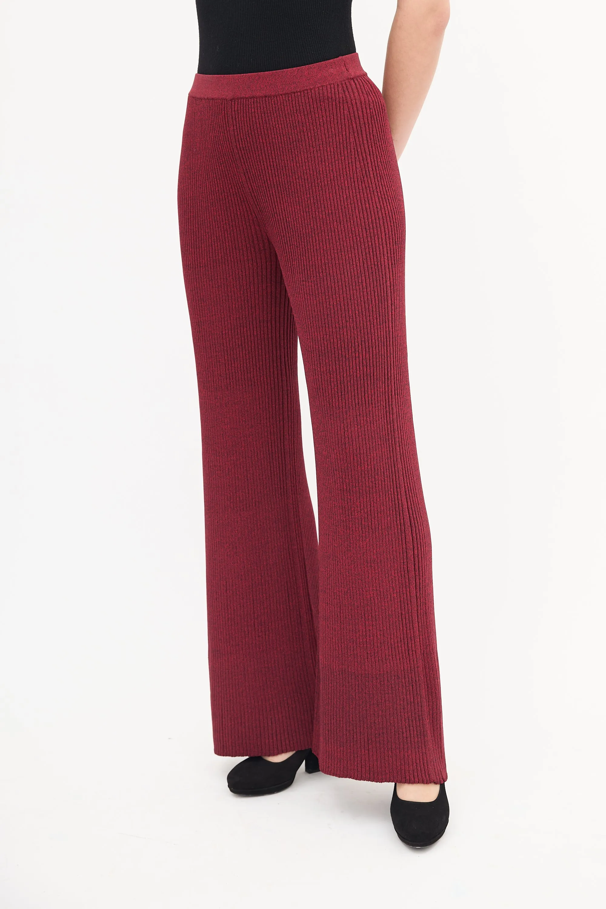 Red Val Ribbed Knit Flared Pant