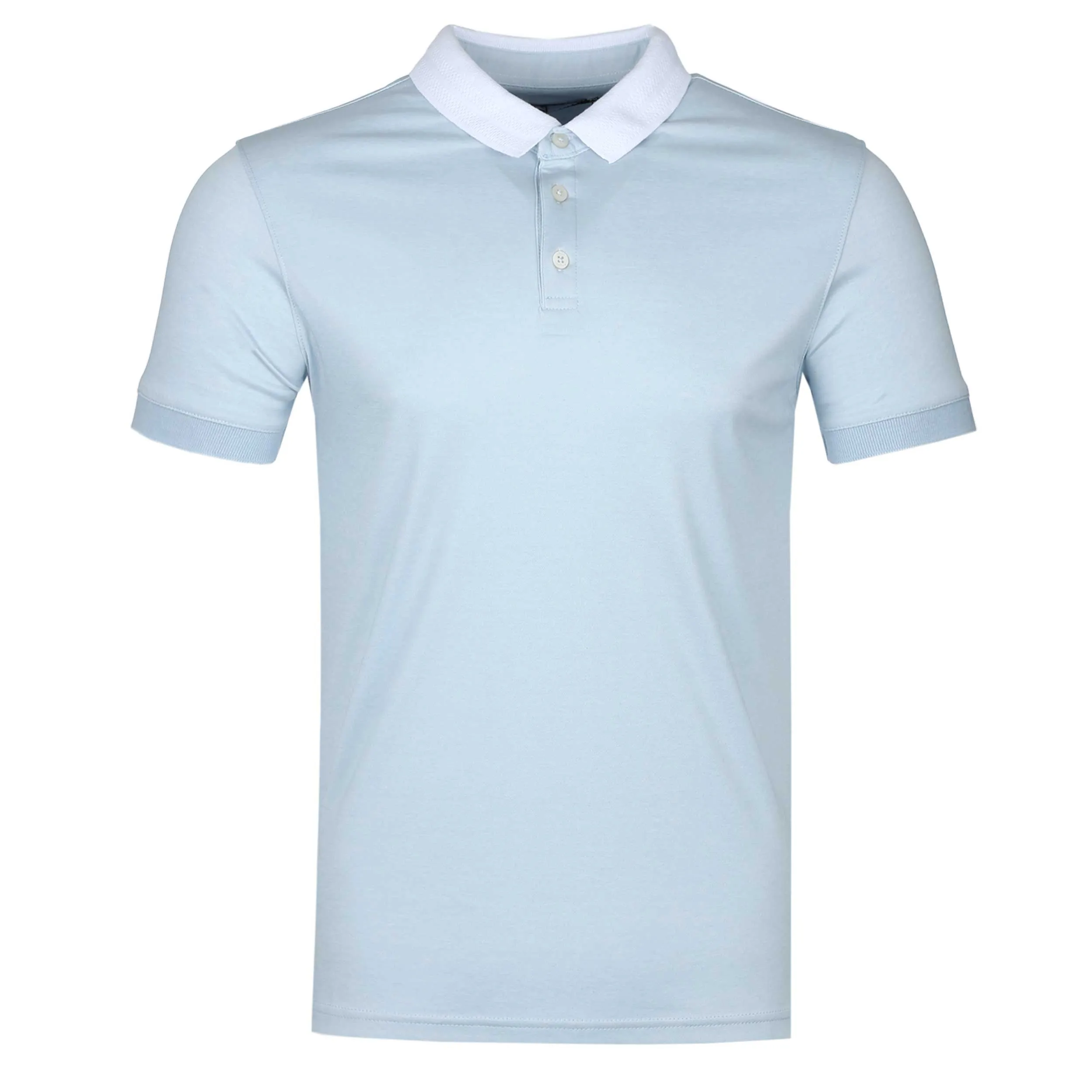 Remus Uomo Contrast Collar Polo Shirt in Sky Blue