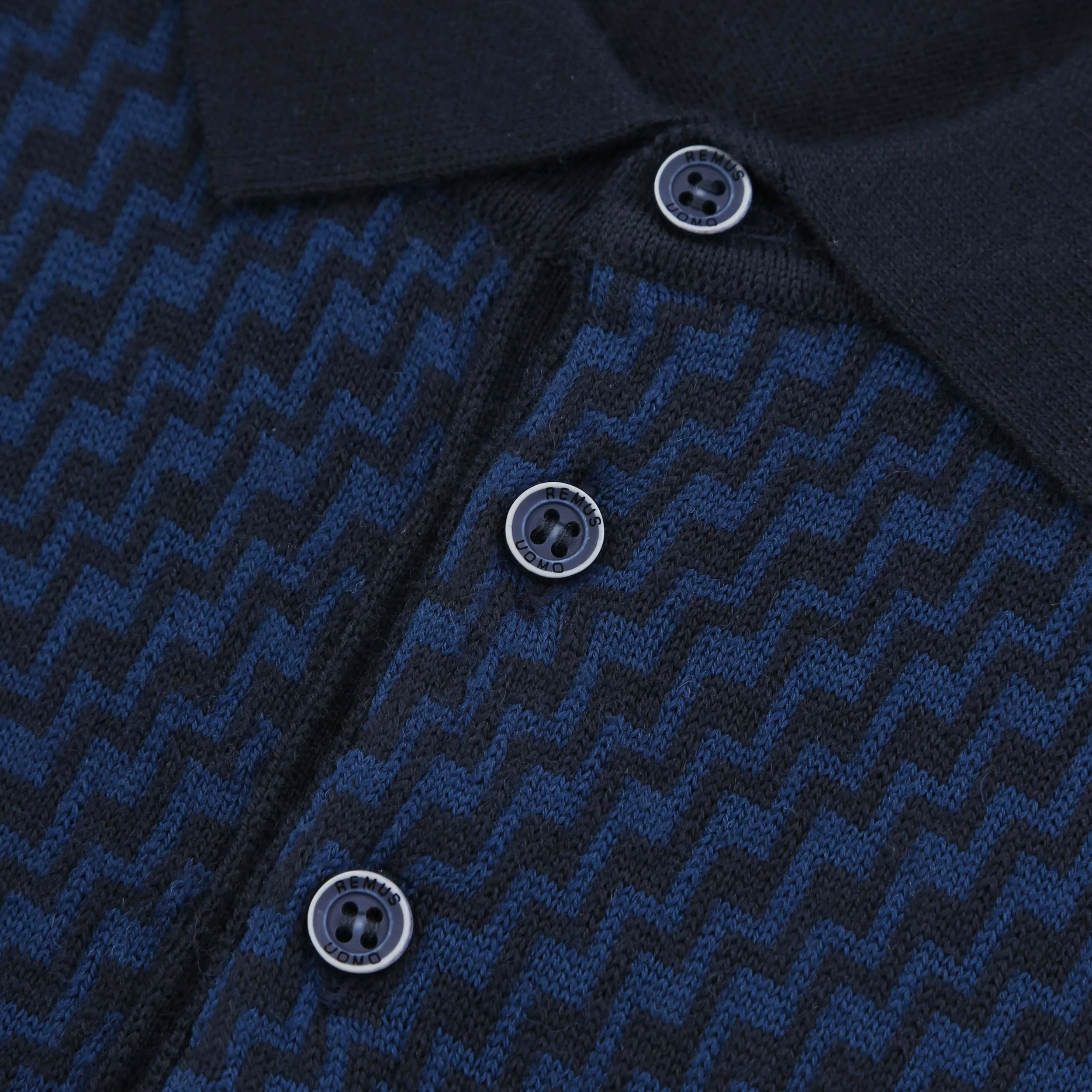 Remus Uomo Jacquard Print Polo Knitwear in Navy Blue