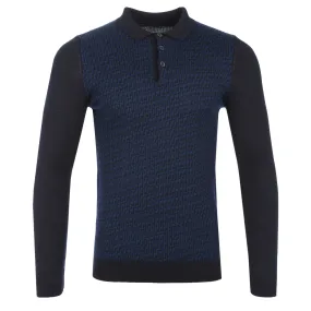 Remus Uomo Jacquard Print Polo Knitwear in Navy Blue