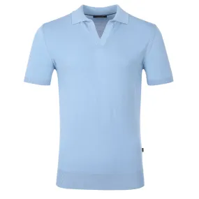 Remus Uomo Open Collar Polo Shirt in Sky Blue