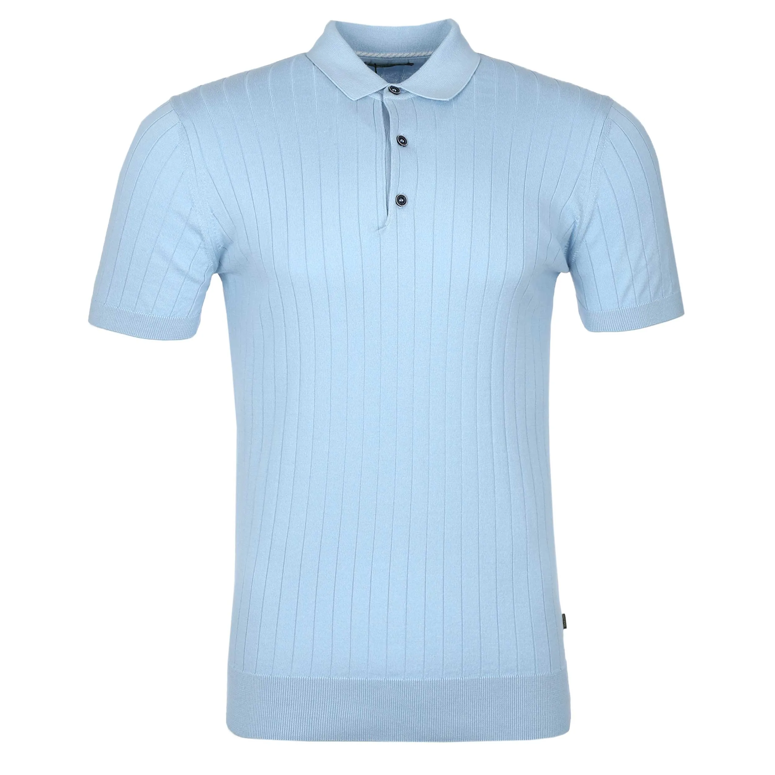 Remus Uomo Ribbed Knitted Polo Shirt in Sky Blue