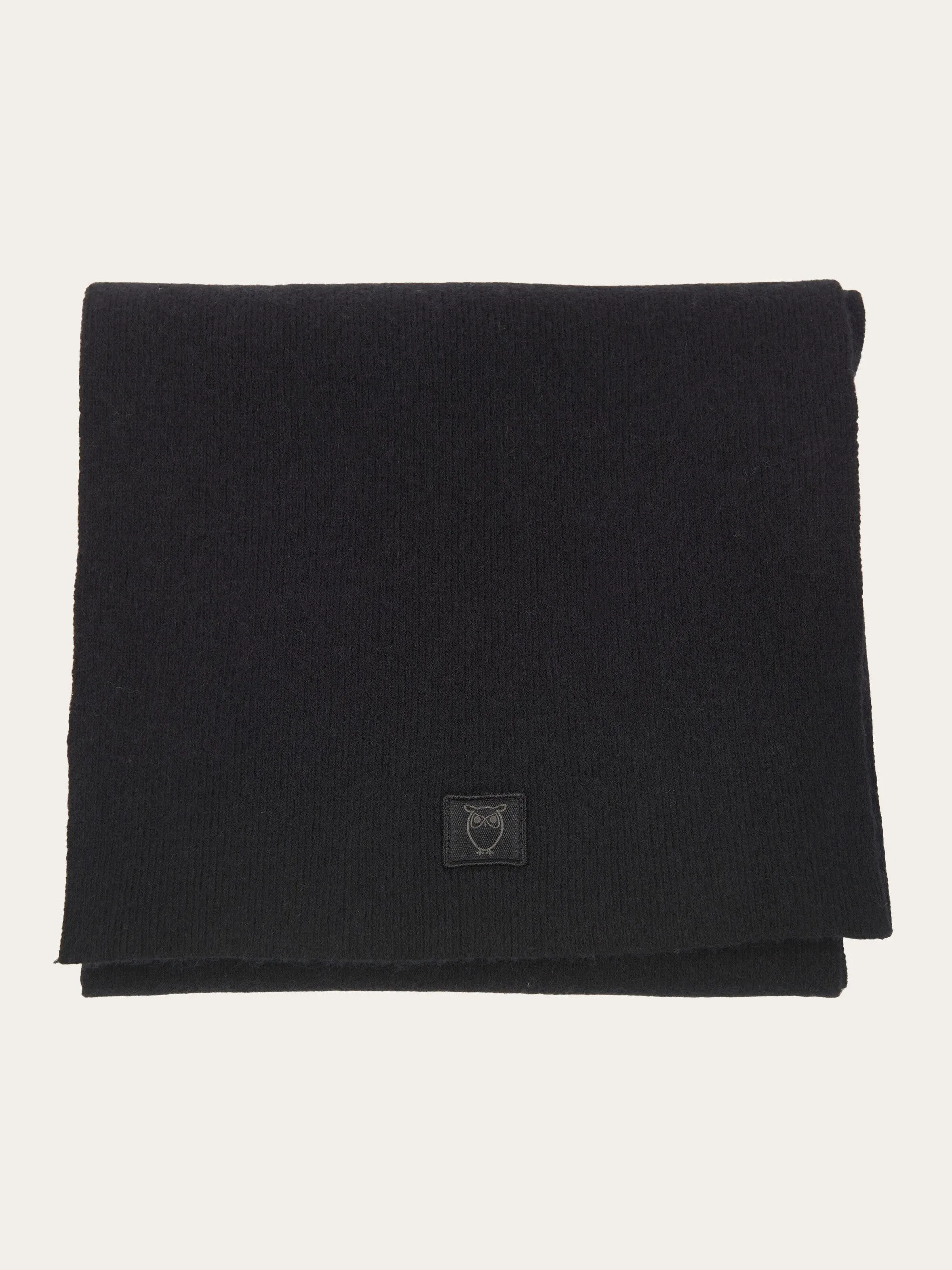 Rib knit wool scarf - Black Jet