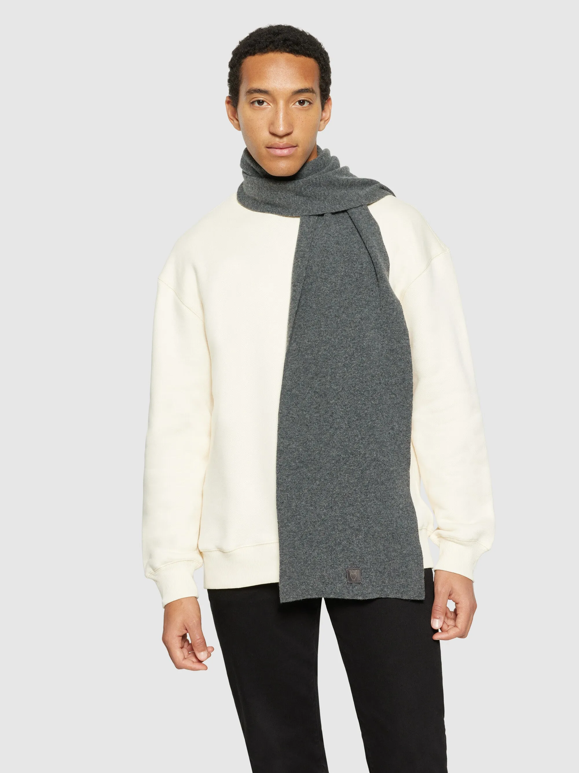 Rib knit wool scarf - Dark Grey Melange