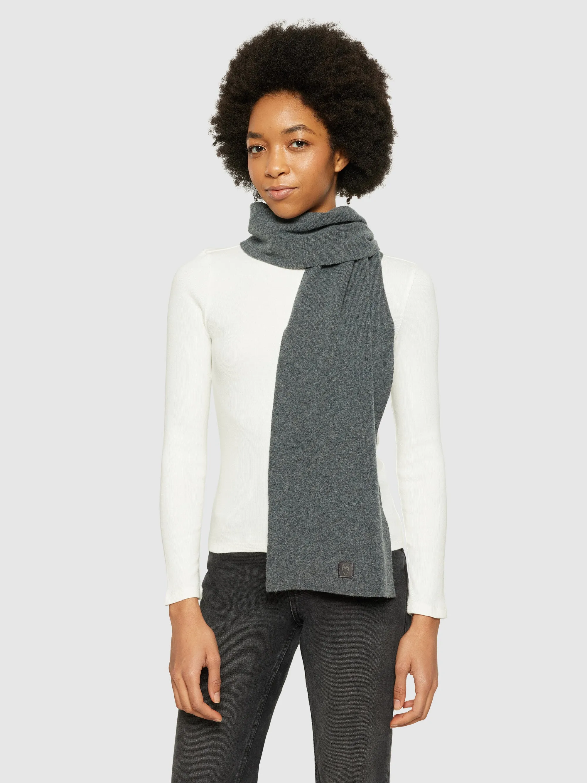 Rib knit wool scarf - Dark Grey Melange