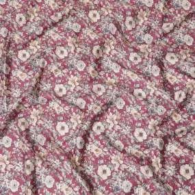 Romantic Rose Floral Cotton Satin Fabric, Rich Red and Cream Hues, 110 cm Wide-D19194