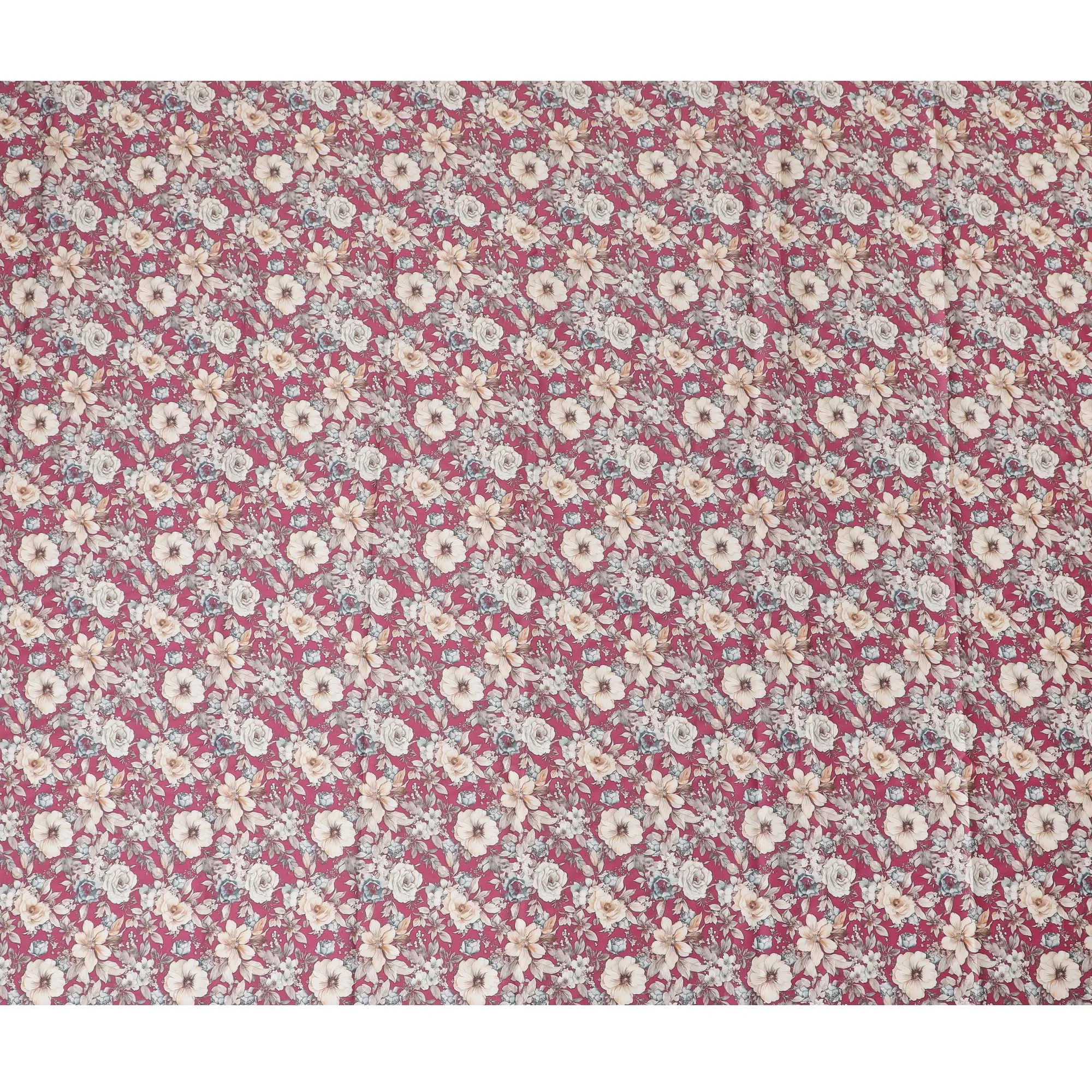 Romantic Rose Floral Cotton Satin Fabric, Rich Red and Cream Hues, 110 cm Wide-D19194