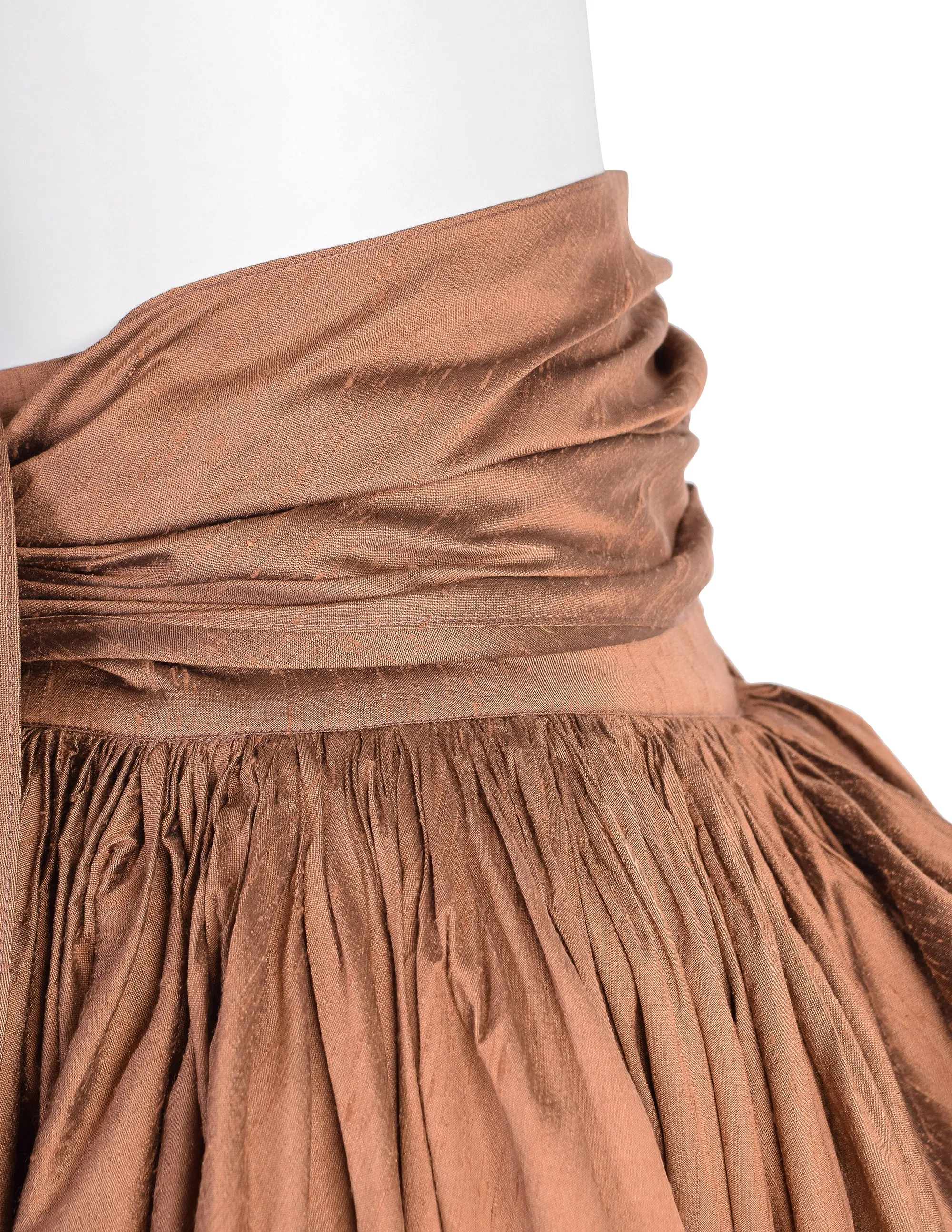 Romeo Gigli Vintage SS 1990 Important Bronze Silk Shantung Embroidered Floral Bubble Cocoon Skirt