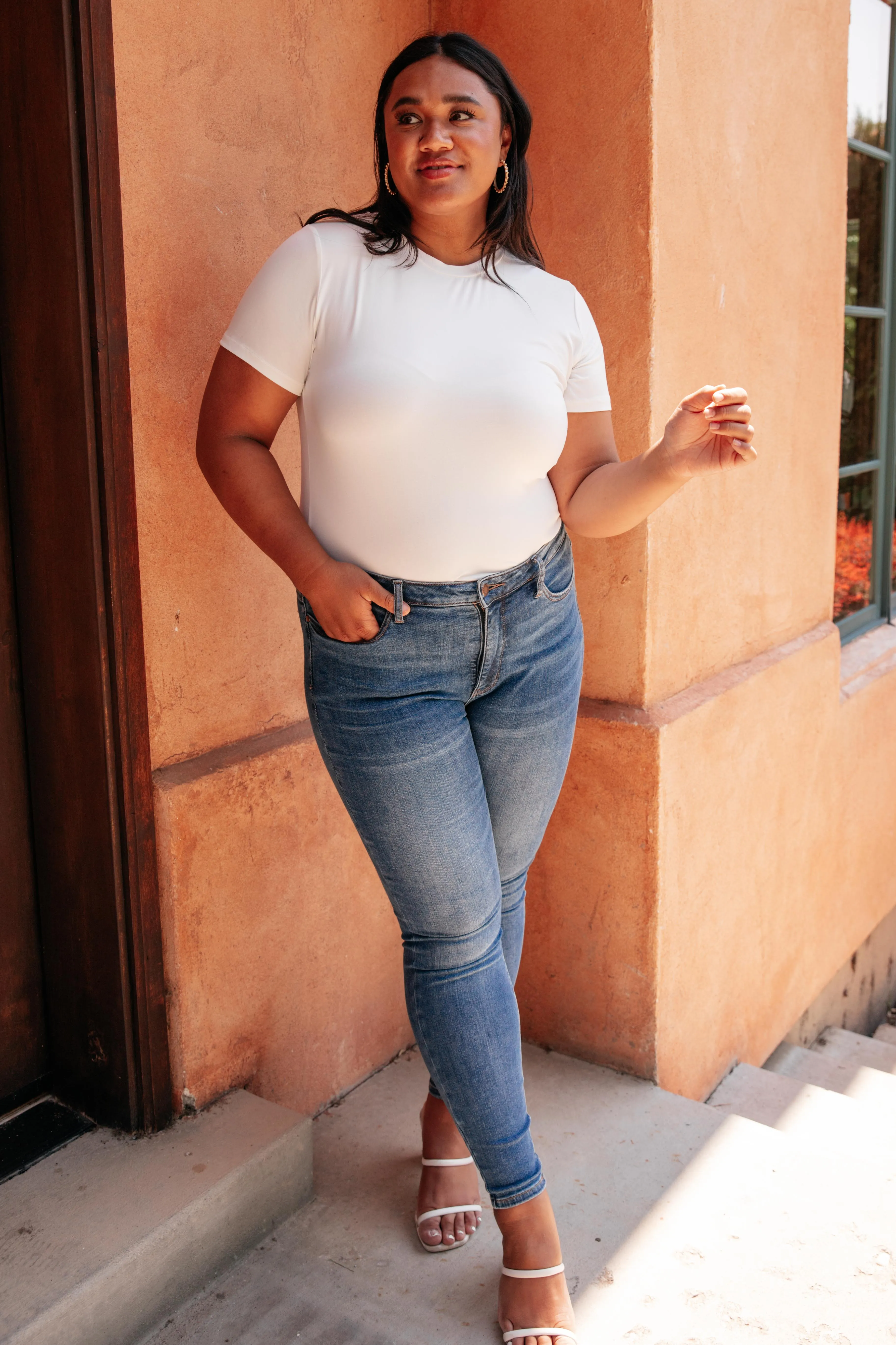 Round Neck Bodysuit In White