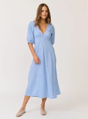 ROZA MIDI DRESS - Ocean Stripe