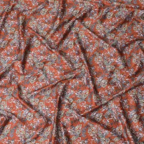 Rusty Brown Cotton Satin Fabric: Printed Opulence-D17593