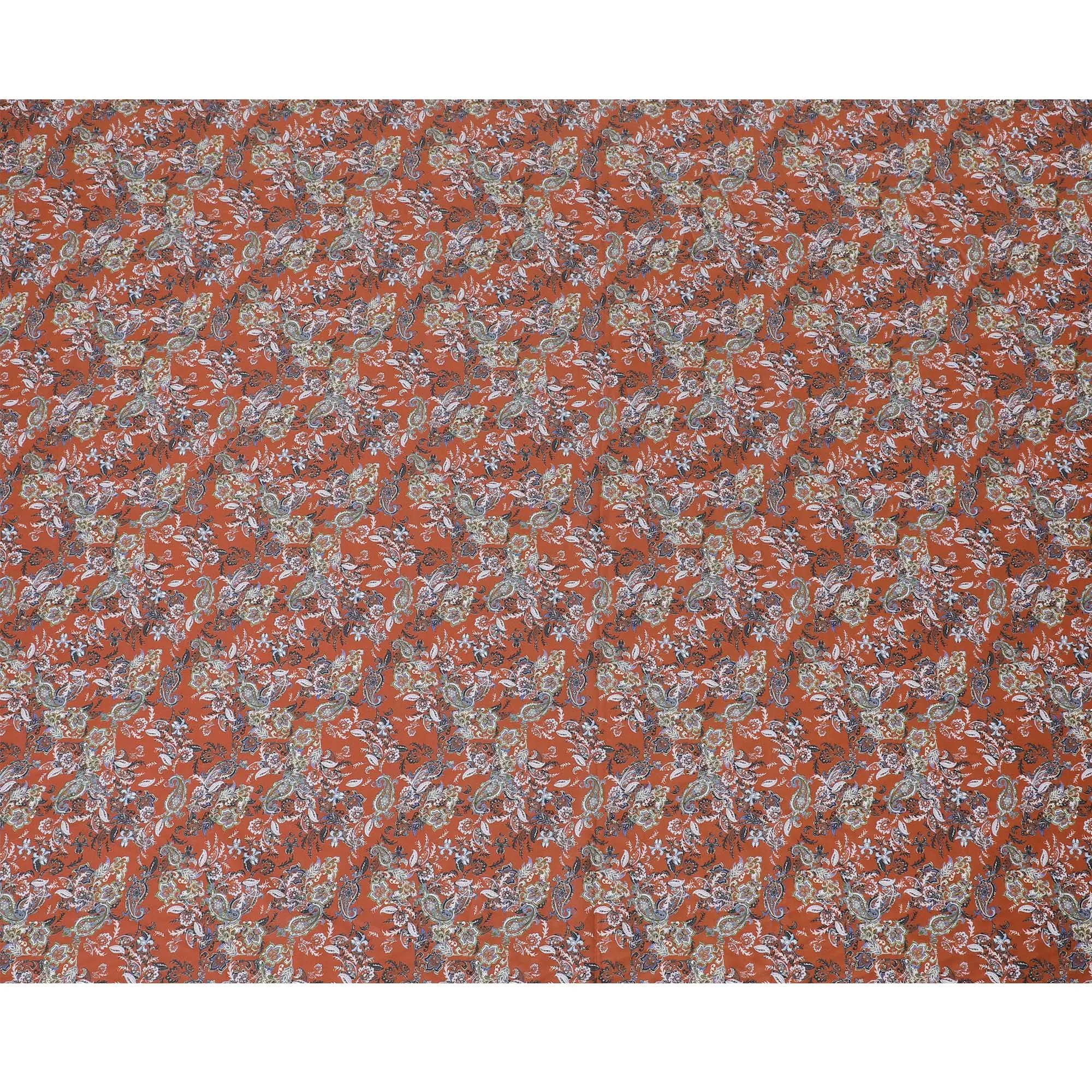 Rusty Brown Cotton Satin Fabric: Printed Opulence-D17593