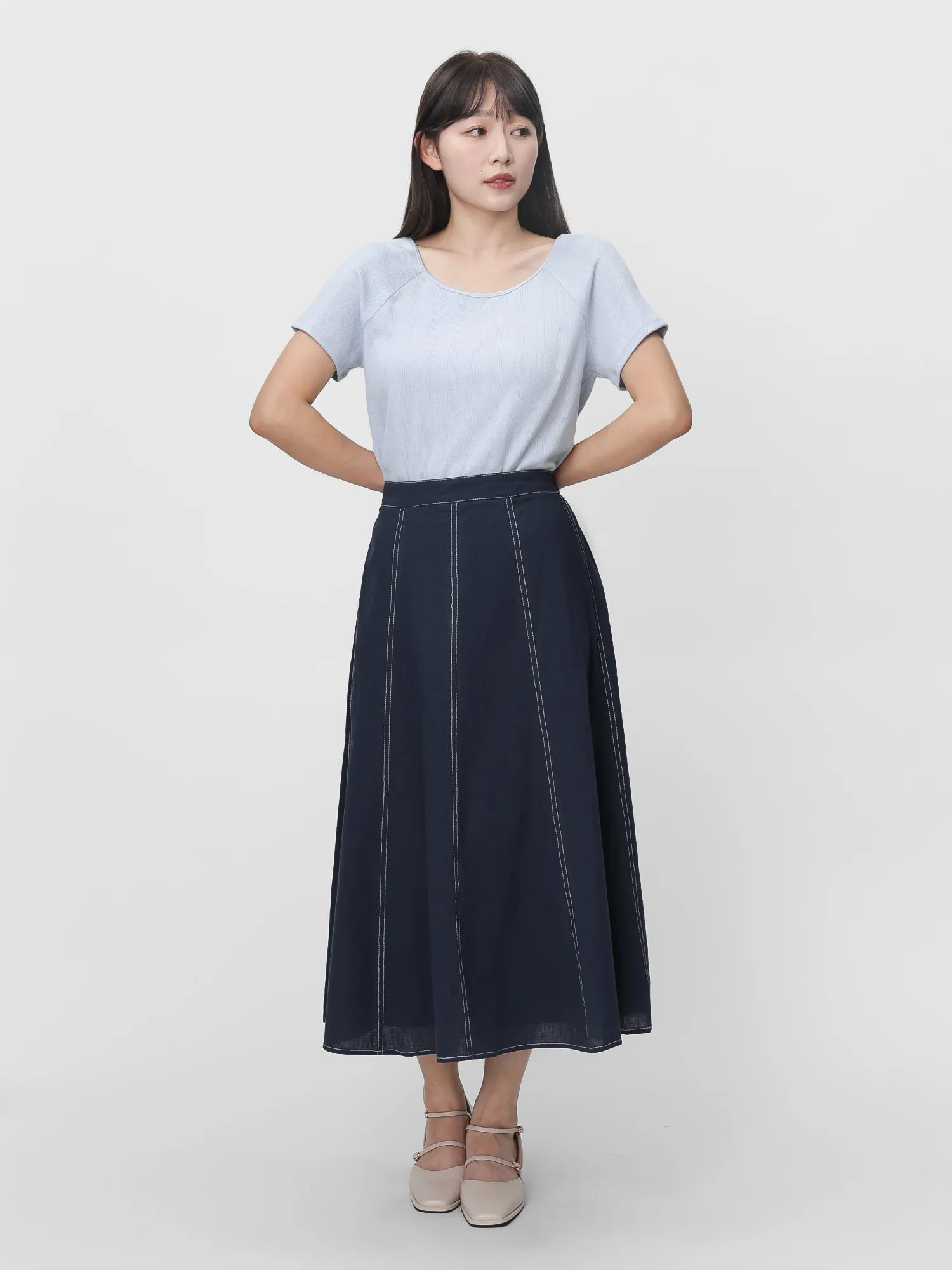 Ruth Contrast Stitching Midi Skirt