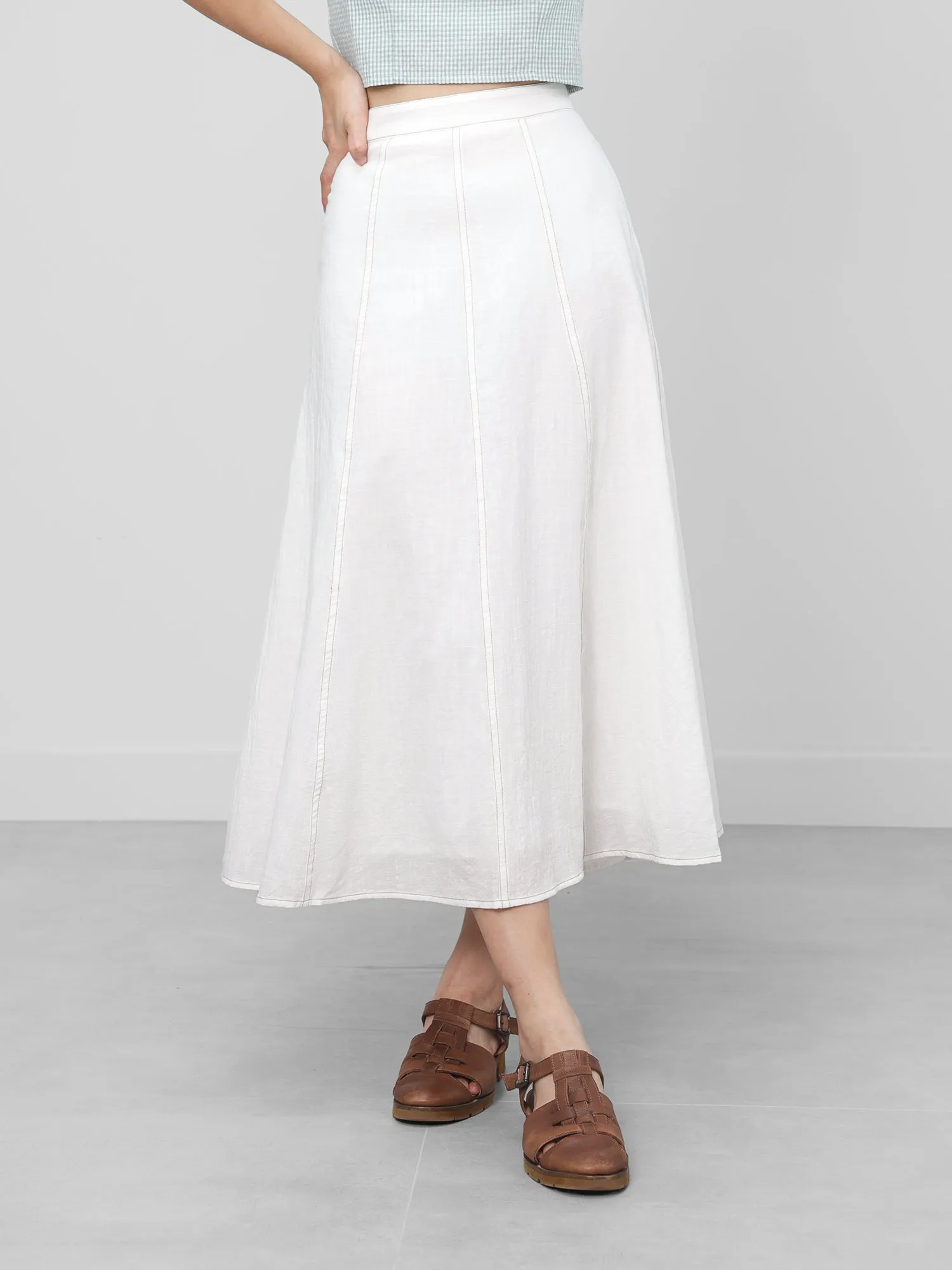 Ruth Contrast Stitching Midi Skirt