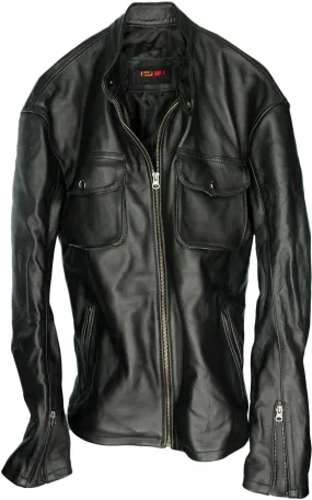 SAFARI Leather Jacket Black  - Solid Black Cafe Racer Jacket