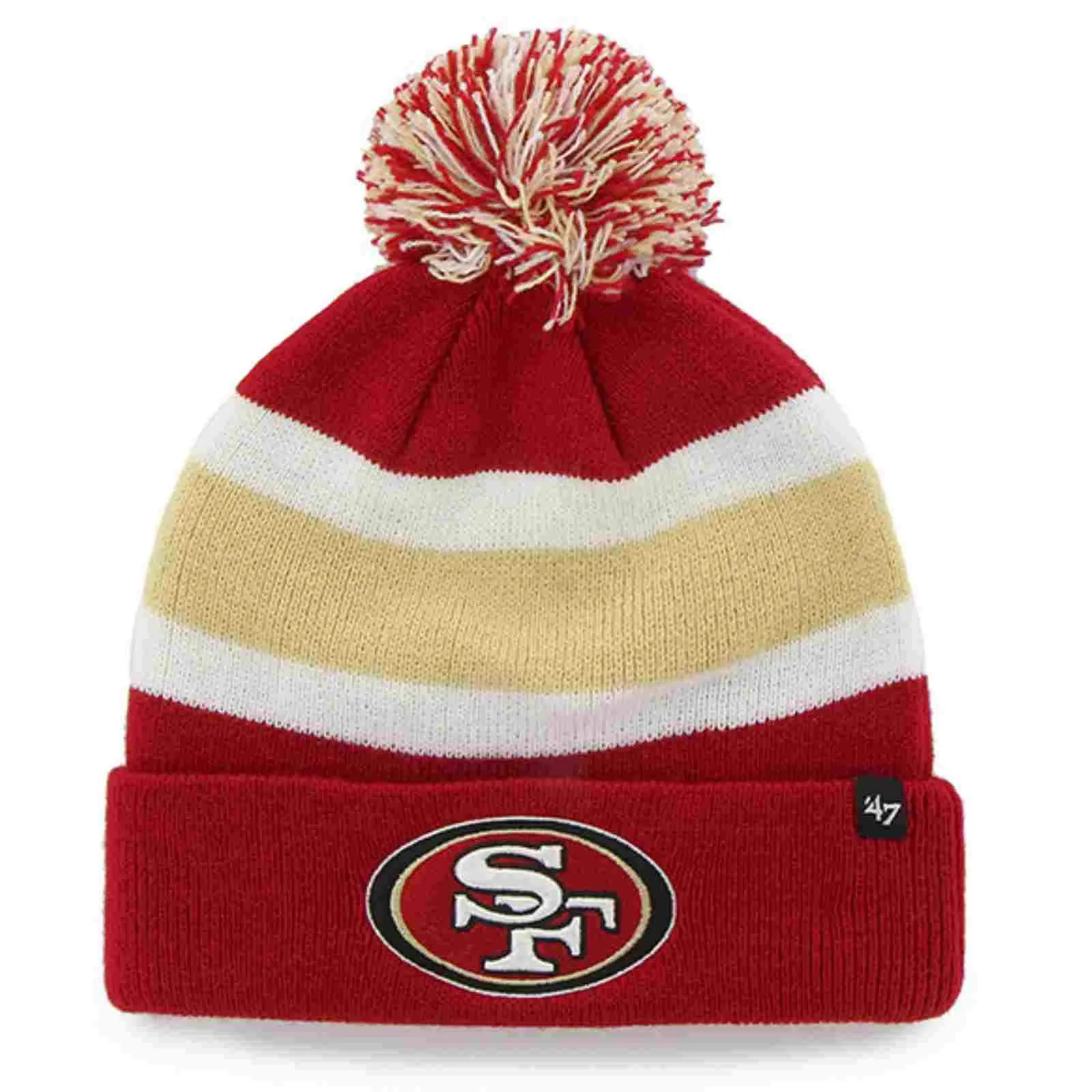 San Francisco 49ers 47 Brand Tri-Tone Breakaway Cuffed Beanie Poofball Hat Cap