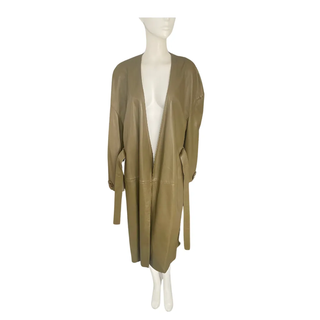 SANDRO Alan Oversized Leather Trench Coat Olive Green SIZE 12