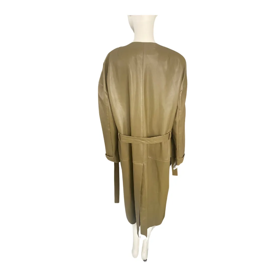 SANDRO Alan Oversized Leather Trench Coat Olive Green SIZE 12