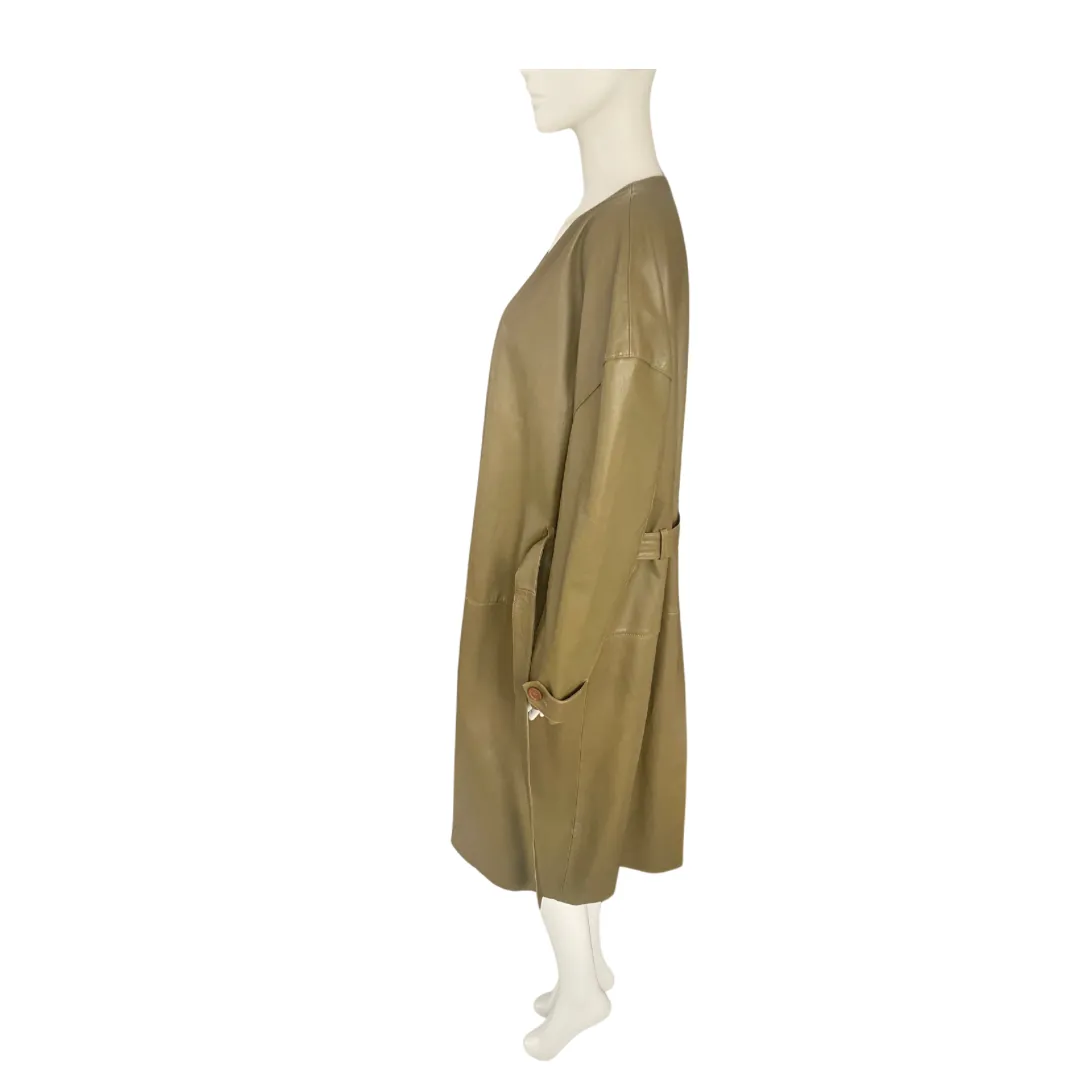 SANDRO Alan Oversized Leather Trench Coat Olive Green SIZE 12