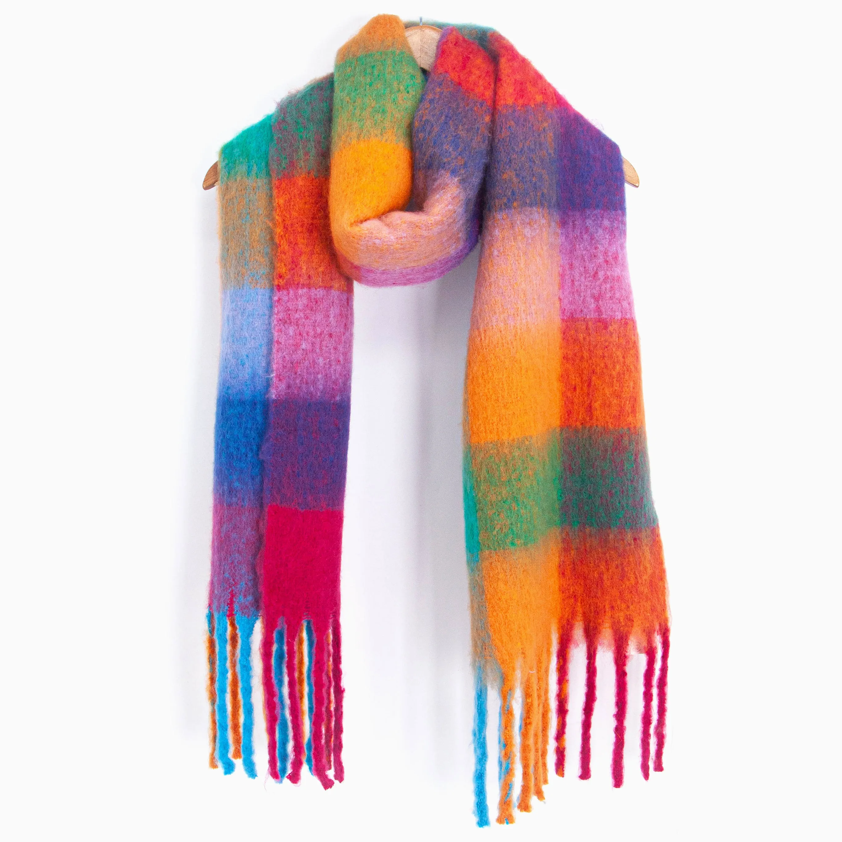 Sara Heavyweight Scarf - Blue/Orange, Check