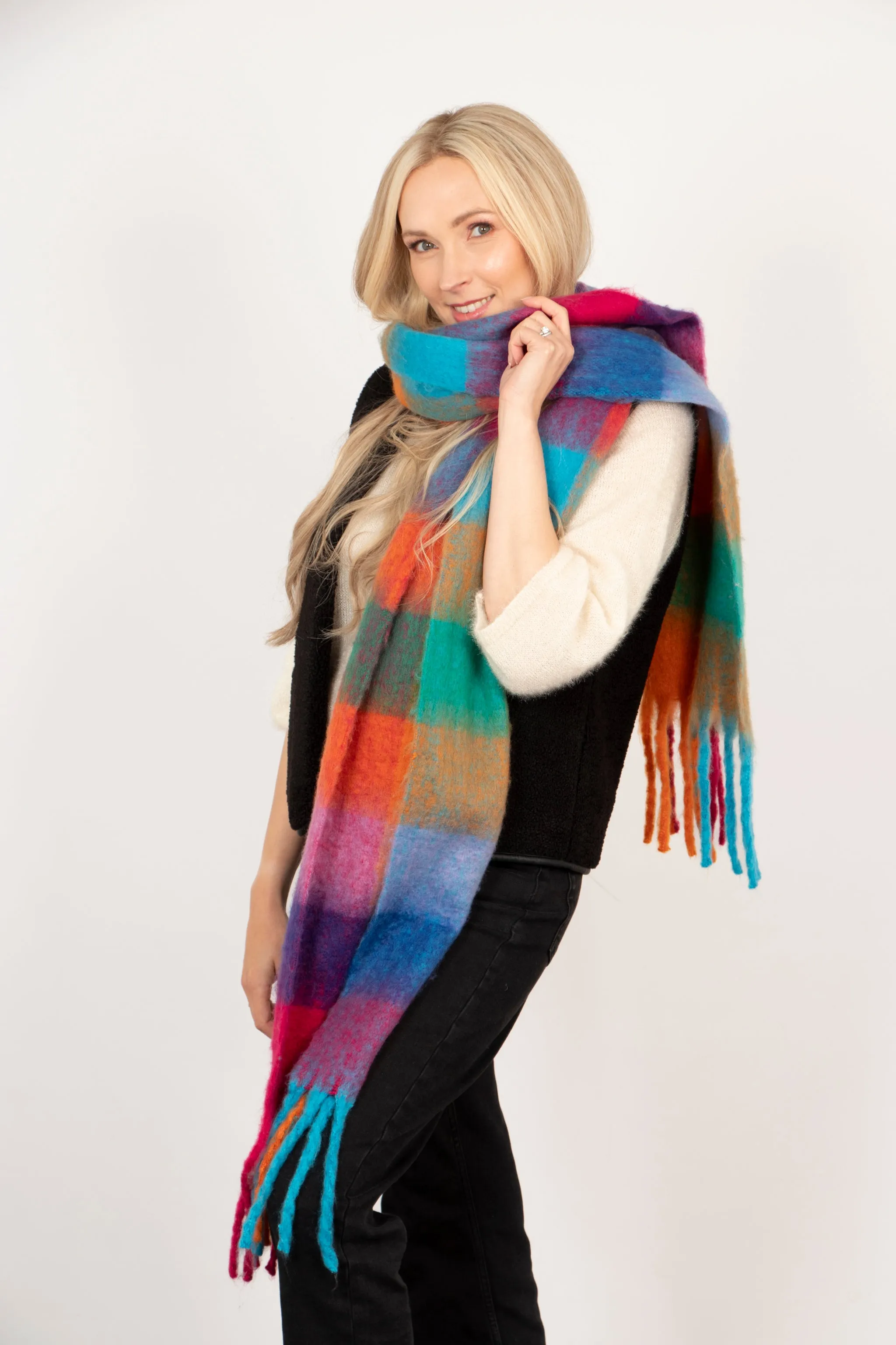 Sara Heavyweight Scarf - Blue/Orange, Check