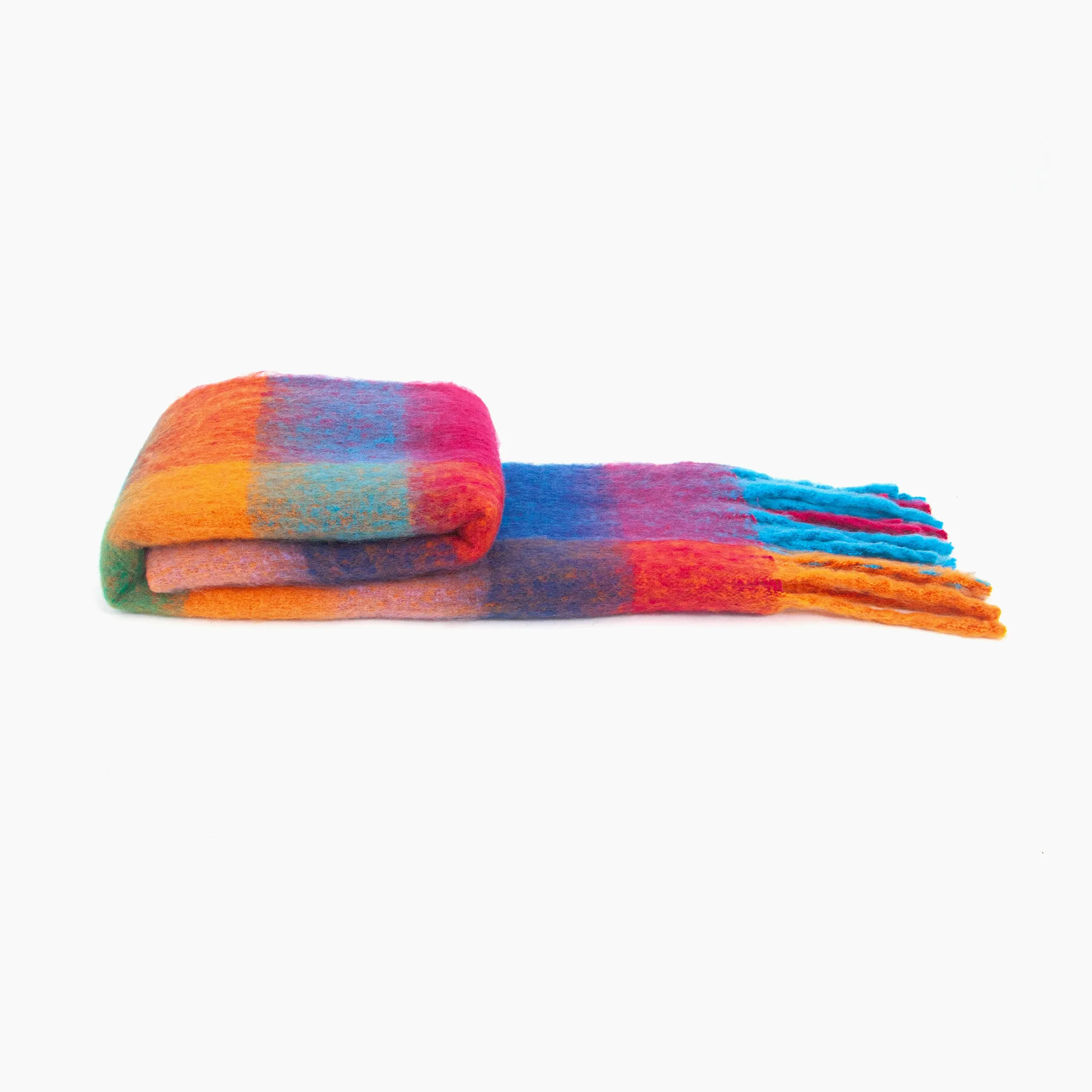 Sara Heavyweight Scarf - Blue/Orange, Check