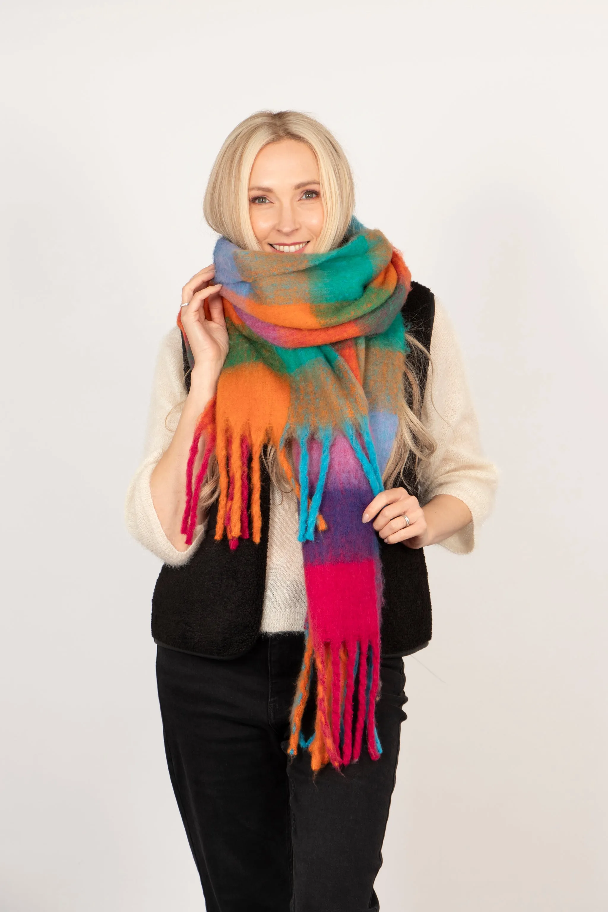 Sara Heavyweight Scarf - Blue/Orange, Check