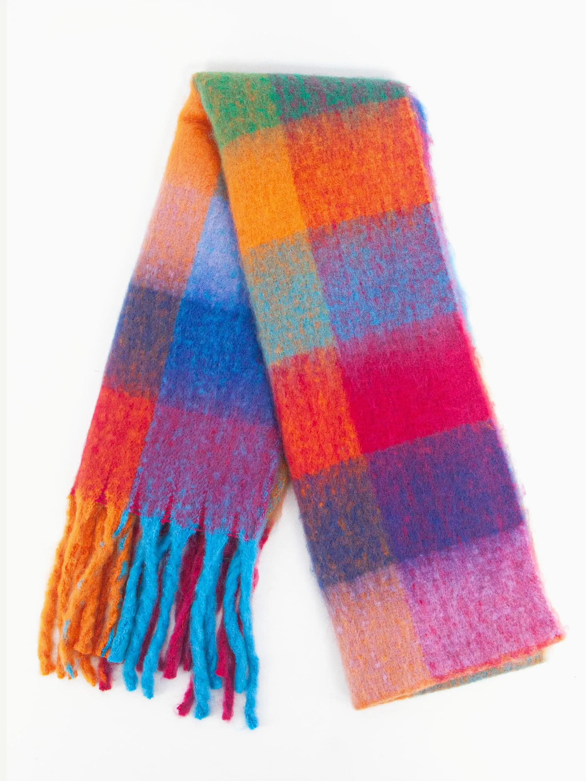 Sara Heavyweight Scarf - Blue/Orange, Check