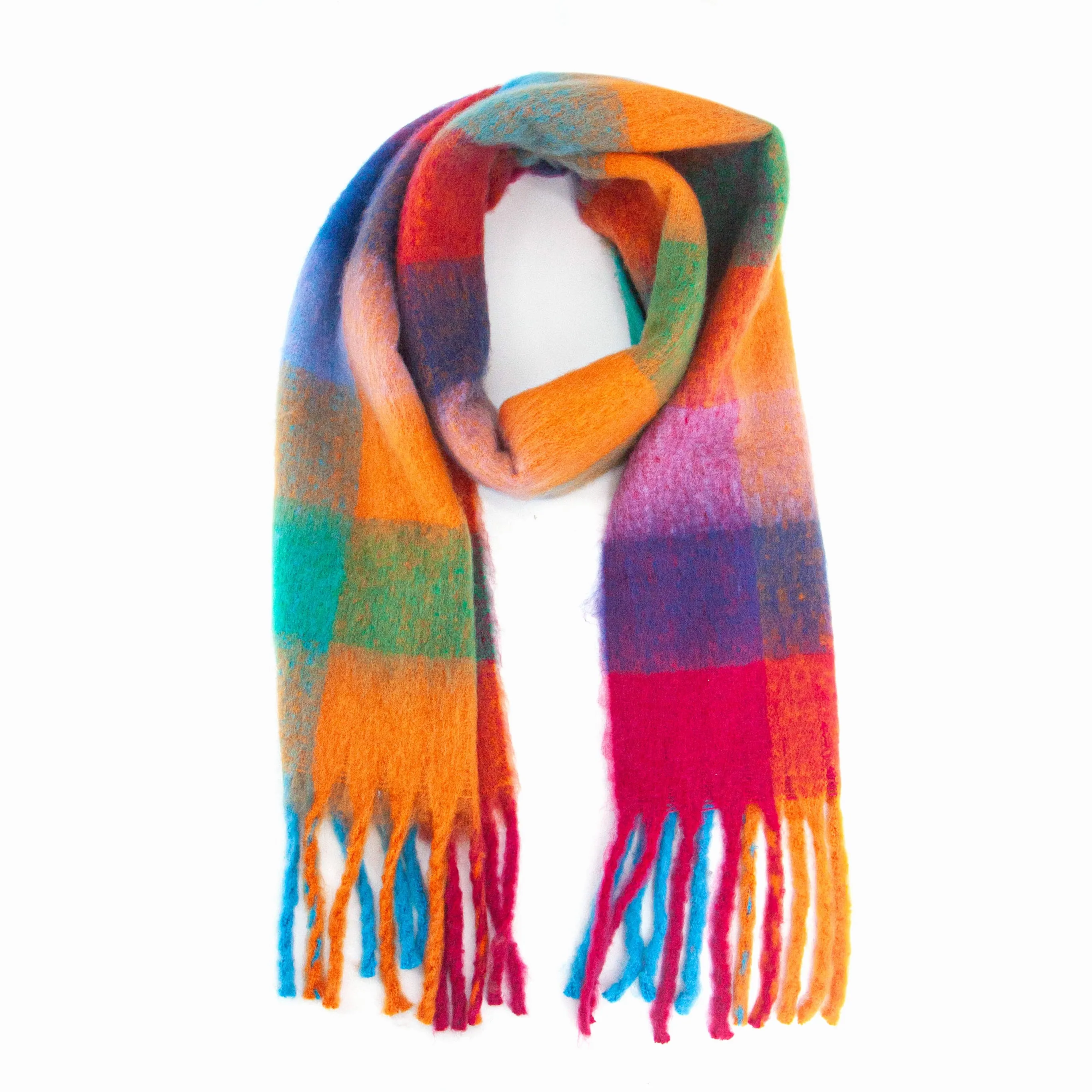 Sara Heavyweight Scarf - Blue/Orange, Check